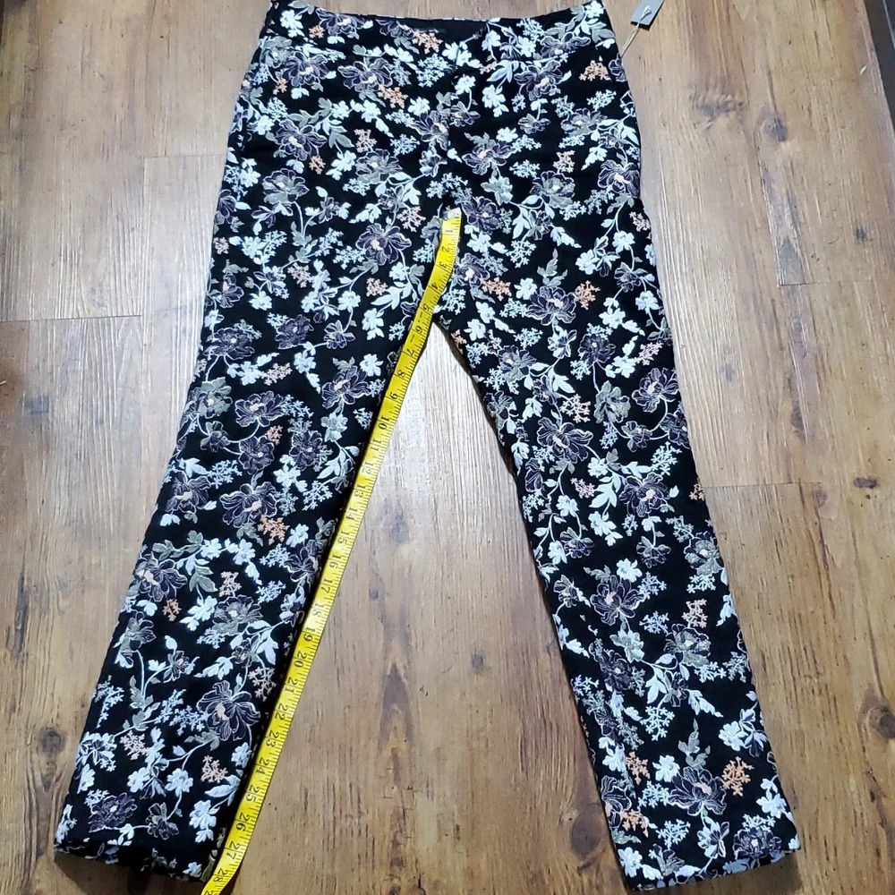 Loft floral brocade slim trouser pants NWT purple blue multicolor on black
